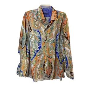 Visconti Uomo Mens 3XLT Button Up Shirt Multicolor Paisley Print Flip Cuffs